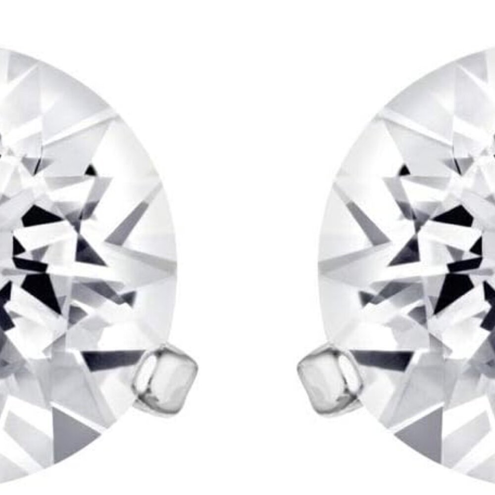 Crystal Stud Earrings Rhodium Plated Silver Sparkling Elegant Gift for Women